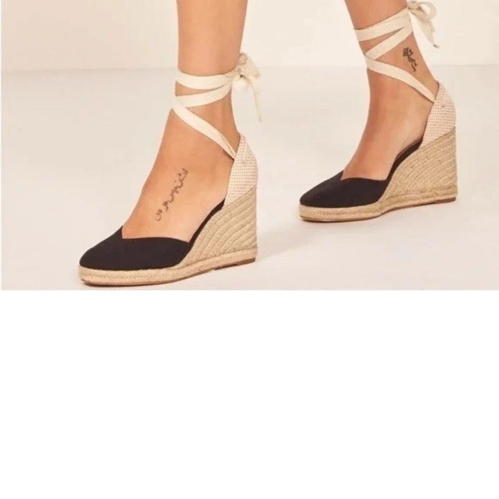 Reformation Camille Espadrille Black Wedge Platform Sandals for Women NWT Size10